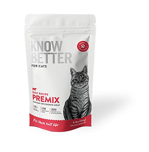 Know Better for Cats - Beef Recipe, RAW or Cooked Cat Food Premix/Supplement for Making Homemade Cat Food, All Natural, Holistic Veterinarian Approved, Grain Free, No Artificial Additives