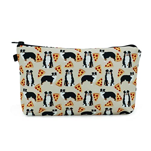 KOSOVCEX Makeup Bag For Women Australian Shepherd Pizza Food Roomy Cosmetic Bag Portable Zipper Pouch Versatile Camp Vacation Gifts Small Travel Makeup Bag