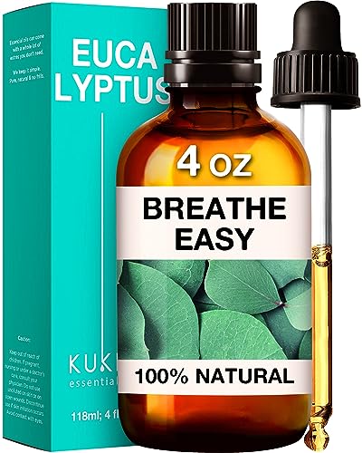 Kukka Eucalyptus Oil Essential Oil for Diffuser, Skin & Hair - 100% Natural Therapeutic Grade Eucalyptus Oil for Skin Humidifier, Sinus & Aromatherapy (4 Fl Oz)