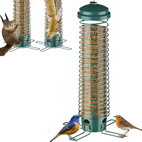 LCSEVEN Bird Feeders for Outdoors Hanging, Squirrel Proof Bird Feeder for Outside, Metal Hanging Bird Seed Feeders for Wild Cardinal Finch Sparrow Blue Jay, 3.7LBs Large Capacity, 4 Ports, Chew-Proof