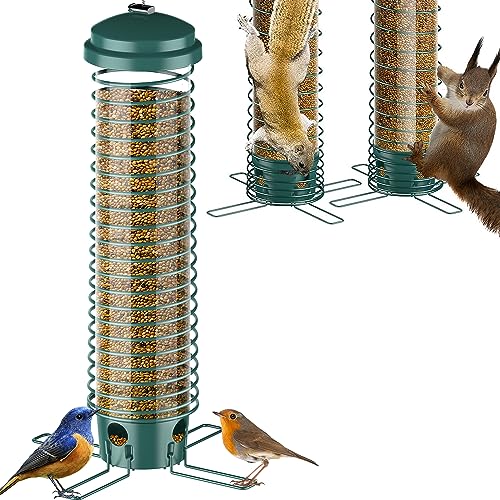 LCSEVEN Bird Feeders for Outdoors Hanging, Squirrel Proof Bird Feeder for Outside, Metal Hanging Bird Seed Feeders for Wild Cardinal Finch Sparrow Blue Jay, 3.9LBs Large Capacity, 4 Ports, Chew-Proof