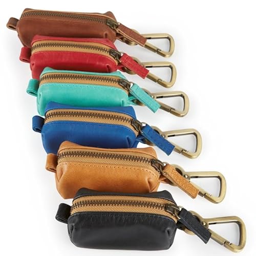 Leather Dog Poop Bag Holder with zipper and opening to easily access bags during walk (Turquoise)