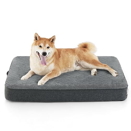 Lesure Orthopedic Dog Beds for Large Dogs - Egg Crate Foam Pet Bed Mat with Ultra Soft Sherpa Surface&Removable Cover, Machine Washable Waterproof Dog Mattress with Non-Slip Bottom(Grey,36x27x3inch)