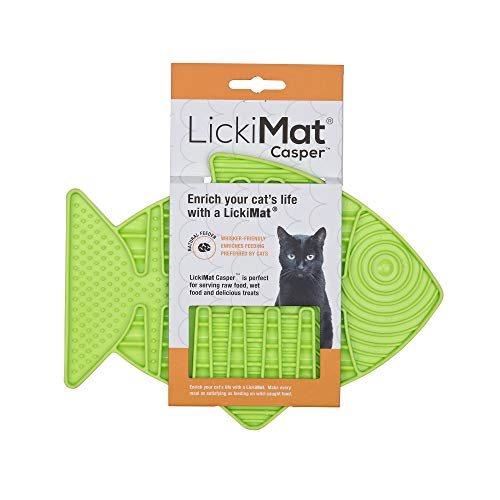 LickiMat Casper, Fish-Shaped Cat Slow Feeders Lick Mat, Boredom Anxiety Reducer; Perfect for Food, Treats, Yogurt, or Peanut Butter. Fun Alternative to a Slow Feed Cat Bowl or Dish, Green