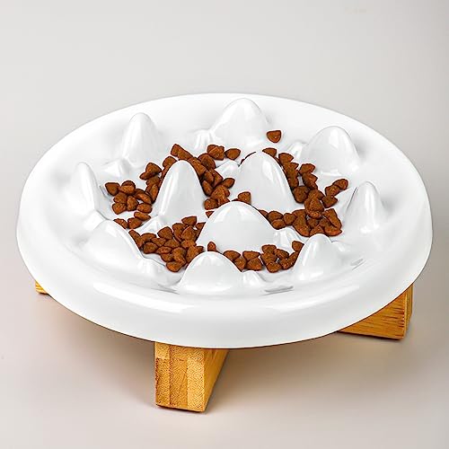 Lorde Slow Feeder Cat Bowl,Raised Cat Slow Feeder Dry Food Wet Food Bowl with Stand Ceramic Elevated Pet Bowl for Cat and Dog Puzzle Feeder for Heathy Eating Diet.7inch