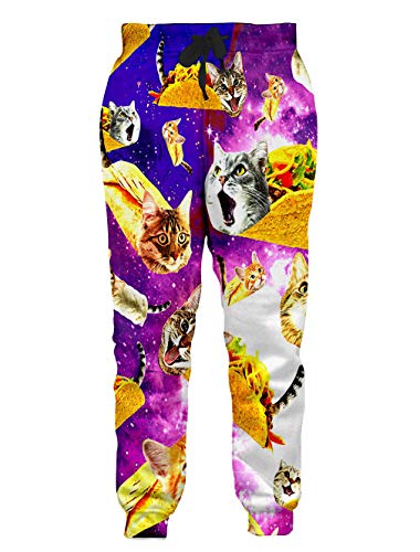 Loveternal 90s Sweatpants for Men Funny Taco Pirate Cat Long Joggers Purple Hipster Jogging Pants Novelty Food Clothing Men Comfy Trousers Parachute Pants Teenage Boy Gifts L