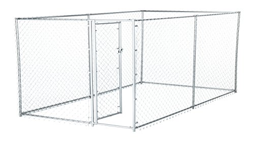 Lucky Dog 41028EZ 10' x 5' x 4' Heavy Duty Outdoor Galvanized Chain Link Dog Kennel Enclosure with Latching Door, 1.5" Raised Legs, & 2 Configurations