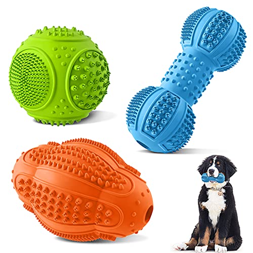 LUKITO Dog Chew Toys 3 Pack for Aggressive Chewers, Multifunctional Teeth Cleaning and Gum Massage, Tough Toys with Natural Rubber for Large and Medium Dog