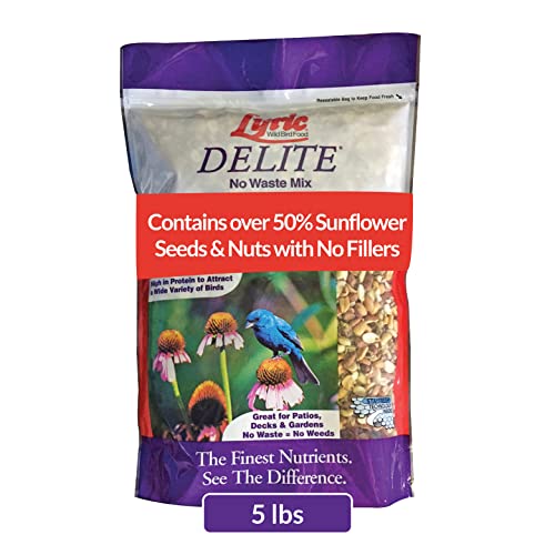 Lyric Delite Wild Bird Seed - No Waste Bird Food Mix with Shell-Free Nuts & Seeds - Attracts Buntings, Chickadees & Finches - 5 lb bag