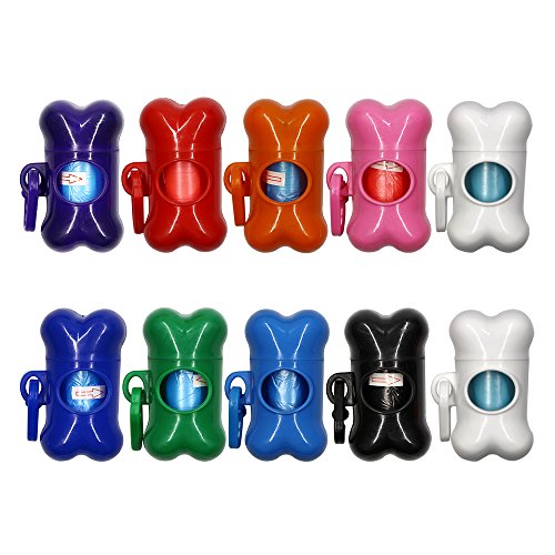 M-Aimee 10 Pack Bone Shaped Pet Waste Disposal Dog Poop Bags Dispenser, Random in Color