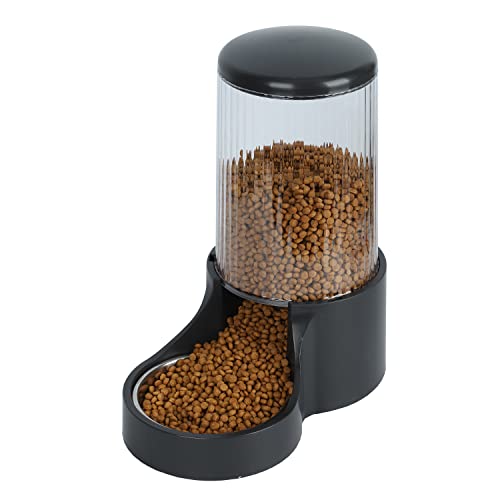 Makikuser Automatic Cat Feeder, 3.8L Large Automatic Cat Feeders Gravity Cat Food Dispenser with Detachable Top Lid, Visible Bottle and Stainless Steel Bowl for Cat, Dog and Pet (Black)