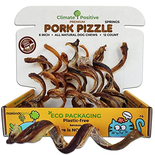 Makondo Pets Pork Pizzle Springs 100% Natural Pork Dog Chews, 6” Premium Dog Treats for Training Puppies & Adults, Zero Filler or Preservatives, 12Pcs