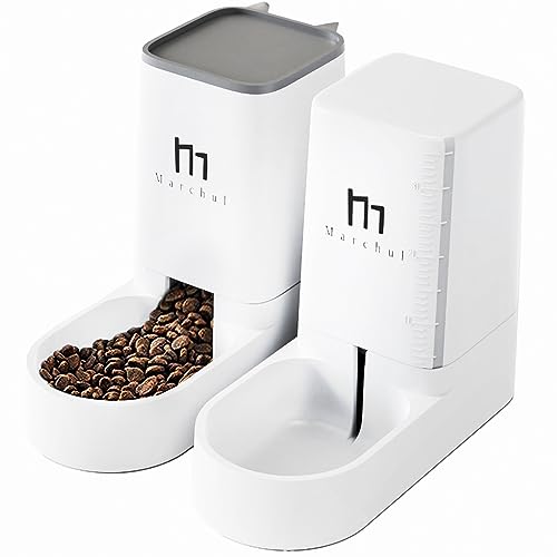 Marchul Cat Dog Feeder and Waterer Pet Self-Dispensing, Cat Food Dispenser, Automatic Cat Feeders, Outdoor Sun Protection Design Gravity Food Feeder and Waterer Set (Feeder+Waterer)