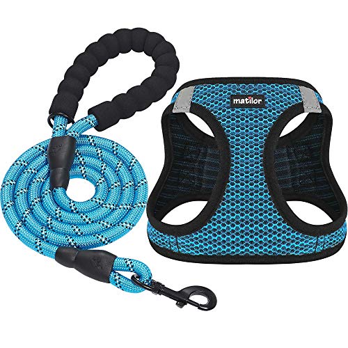 matilor Dog Harness Step-in Breathable Puppy Cat Dog Vest Harnesses for Small Medium Dogs Blue