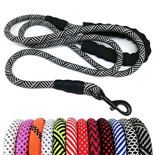 MayPaw Heavy Duty Rope Dog Leash, 3/4/5/6/7/8/10/12/15 FT Nylon Pet Leash, Soft Padded Handle Thick Lead Leash for Large Medium Dogs Small Puppy (Black, 10ft)