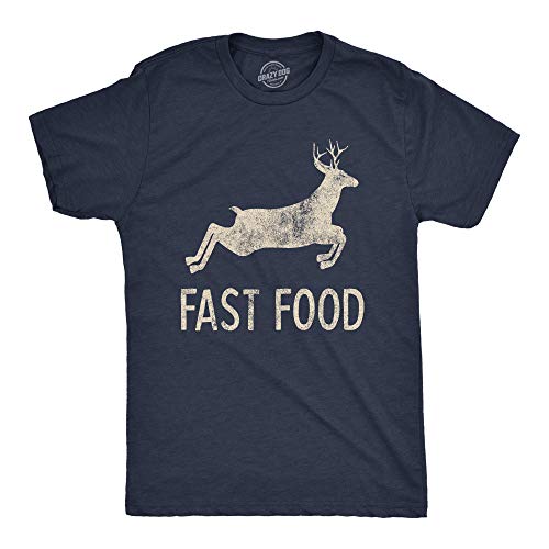 Mens Fast Food Tshirt Funny Deer Hunting Season Novelty Graphic Tee Crazy Dog Men's Novelty T-Shirts for Hunters Soft Comfortable Funny T Shirts for Men Heather Navy XL