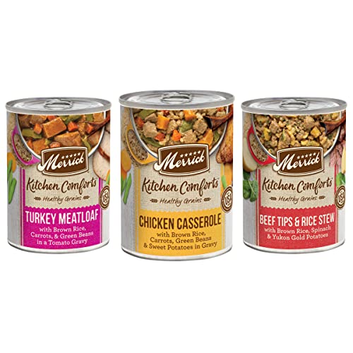 Merrick Kitchen Comforts Wet Dog Food Gravy, Variety Pack Real Meat and Brown Rice Dog Food with Grains - 12.7 oz. Can 12 Pack