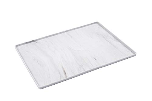 Messy Mutts & Cats Silicone Non-Slip Pet Bowl Mat with Raised Edge | 16” x 12” Dog/Cat Bowl Mat with Spill-Proof Lip | Marble