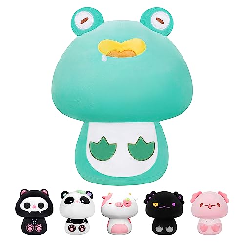 Mewaii 8” Mushroom Plush, Frog Plush Pillow Soft Plushy Squishy Pillow, Cute Stuffed Animals Plushies Kawaii Plush Toys Throw Pillow Decoration Gift for Girls Boys