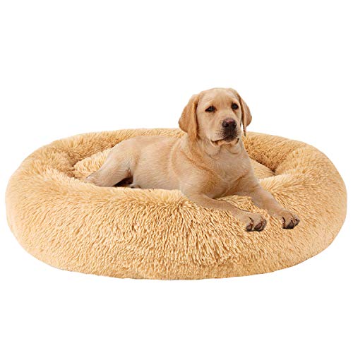 MFOX Calming Dog Bed (XL) for Medium and Large Dogs Comfortable Pet Bed Faux Fur Donut Cuddler Up to 25/35/55/100lbs