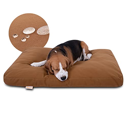 Miguel Canvas Dog Bed Wipeable Waterproof Durable Dog Pillow with Removable Cover,12 Ounce 100% Cotton Indoor Outdoor Pet Mat Patio All Weather Medium Heavy Duty Puppy Pad 35 in Caramel