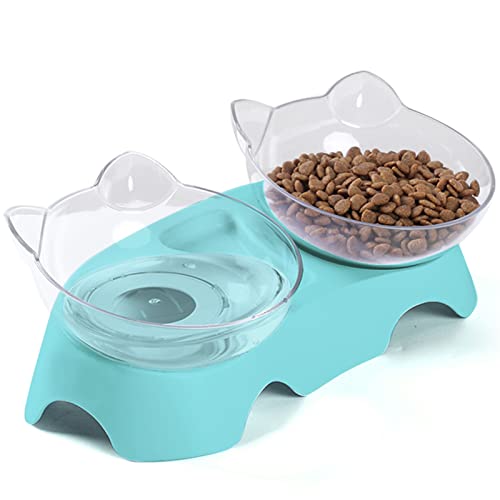 MILIFUN Cat Bowls, Cat Food Bowls Elevated, Double Kitty Bowls with 15°Tilted Raised Cat Dishes, Pet Feeding Bowl for Small cat and Puppy. (Blue)