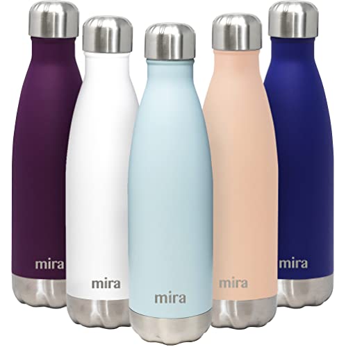 MIRA 17 Oz Stainless Steel Vacuum Insulated Water Bottle - Double Walled Cola Shape Thermos - 24 Hours Cold, 12 Hours Hot - Reusable Metal Water Bottle - Leak-Proof Sports Flask - Pearl Blue