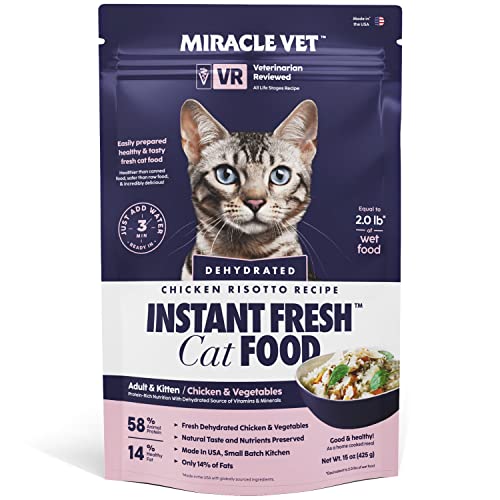 Miracle Vet Dehydrated Cat Food and Dry Topper - Natural Chicken and Vegetable Risotto - Grain Free Cat Food for Adults, Kittens - 58% Animal Proteins - Vet-Reviewed - Makes 2 LB Healthy Raw Wet Food