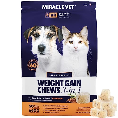 MIRACLE VET Weight Gain & Recovery Chews 3-in-1 for Dogs & Cats - 3,000 kcal - High Calorie Pet Treats for Body Mass & Health - 60 Chews