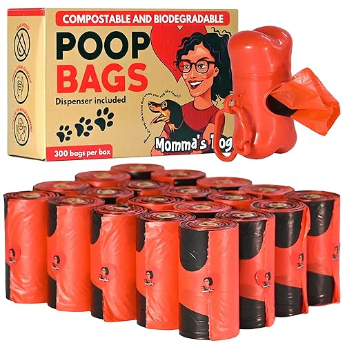 Momma's Compostable Dog Poop Bags Rolls Scented - 10% to Charity - Strong 300 Biodegradable Poop Bags, 20 Rolls, Dog Waste Bags, Doggy Poop Bags, Doggie Poop Bags, Pet Waste Bag, Dog Bags For Poop