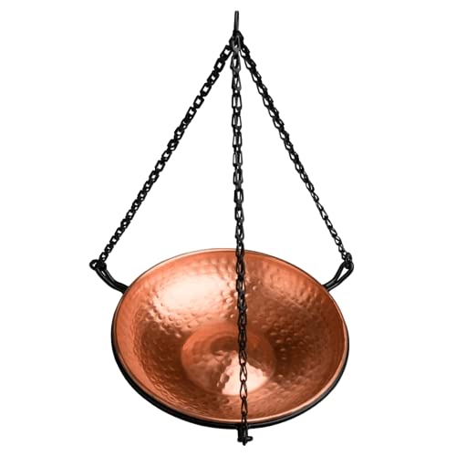 Monarch Abode Pure Copper Hanging Bird Bath, Hand-Hammered Detachable Outdoor Bird Feeder, Bath, & Bowl, Decor for Garden, Backyard, Patio, & Deck