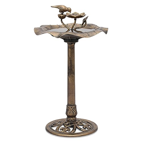 MoNiBloom 28" Height Pedestal Bird Bath, Outdoor Water Fountains 2 Tiers Tall Bird Bath with Decoration Pedestal Base Stand for Lawn Patio or Garden, 5L Water Capacity, Bronze