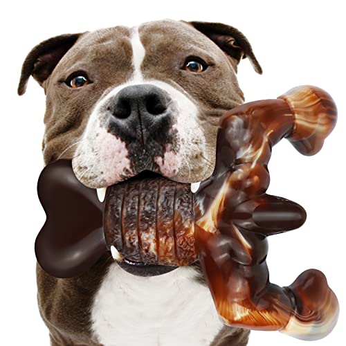 MOXIKIA Dog Chew Toys for Aggressive Chewers Indestructible Dog Toys,Bacon Flavored, Tough Dog Bone Durable Dog Toys for Medium/Large Breed Dogs, Best Extreme Chew Toys to Keep Them Busy