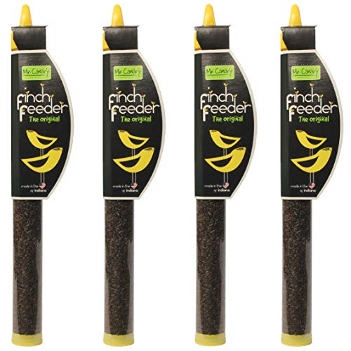 Mr. Canary Finch Tube Feeders, 4ct, 8oz Filled with Nyjer Seed, Made in America by Workers with Disabilities, Feeds Finches, Chickadees, & Other Small Songbirds, Recyclable Bird Feeders