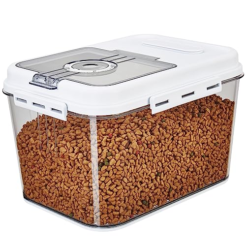 MREYZEU Pet Dog-Cat Food-Airtight Storage-Container - 10 Lbs (11QT) pet food storage. Magnetic flip-top timer design, 8-fold seal against moisture and dust, transparent food-grade material.