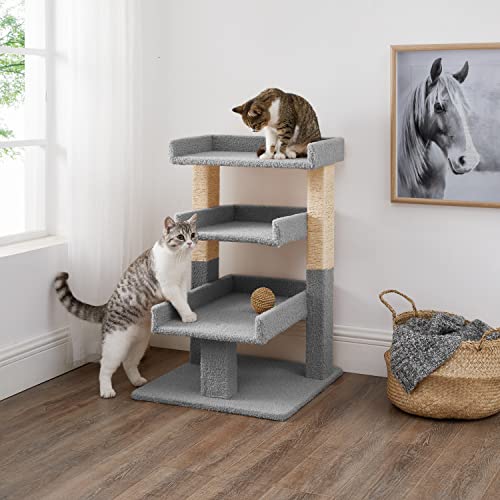 Naomi Home Nala Cat Tree for Large Cats, Cat Activity with Scratching Post, Cat Tower for Large Cats, 3 Level Cat Play Perch, Cat Climbing Tower, Cat Tree for Indoor Cats Multi-Level Cat, Gray