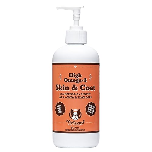 Natural Dog Company Skin & Coat Oil (16 oz.), Supports Skin Health, Fish Oil Supplements for Dogs, Soft and Silky Coat, Salmon Oil & Flaxseed Oil, Fatty Acids, Bottle of Dog Fish Oil with Pump