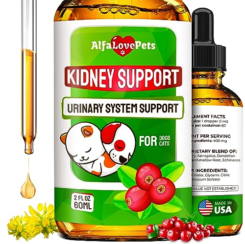 Natural Kidney Support for Dog UTI & Cat UTI - Canine Urinary Tract Care w/Cranberry - Cat Bladder & Dog Kidney Essentials - Organic Supplement - Made in USA Drops for Dog Kidney Support (2 Oz)