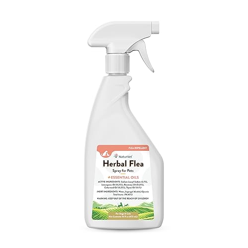 NaturVet – Herbal Flea Plus Essential Oils – Essential Oils – Deodorizes with a Fresh Herbal Fragrance – for Dogs & Cats – 16 oz Spray