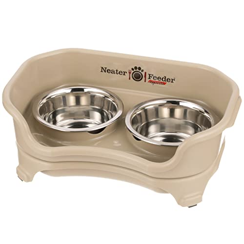 Neater Feeder Express Elevated Dog Bowls by Neater Pet Brands – Dog Bowls with Stand - Stainless Steel Food and Water Bowls – Raised Dog Bowl Set for Small Dogs, Almond