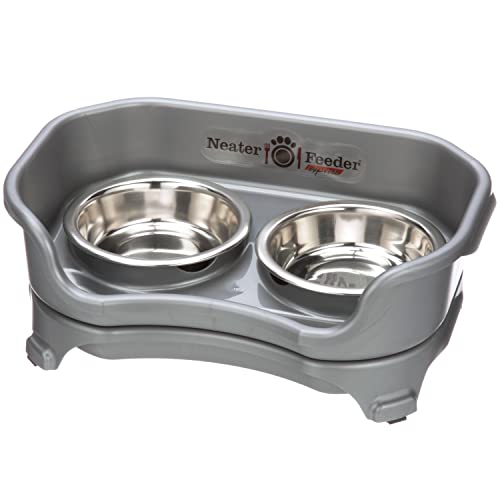 Neater Feeder Express for Cats - Mess Proof Pet Feeder with Stainless Steel Food & Water Bowls - Drip Proof, Non-Tip, and Non-Slip - Gunmetal Grey