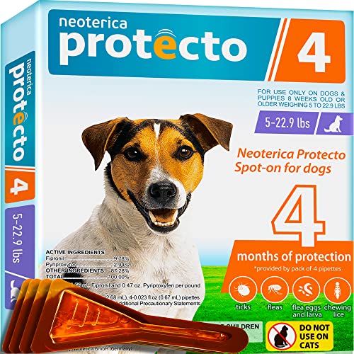 Neoterica Protecto 4 Flea and Tick Prevention for Dogs & Puppies - Flea Medicine & Home Pest Control - Topical Treatment & Mosquito Repellent for Dogs - Small, Medium and Extra Large Drops in Pack