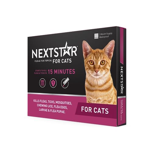 NEXTSTAR Flea and Tick Prevention for Cats, Fast Acting Topical Treatment & Control, Waterproof Drops, Small Cat and Kitten Over 3.5 lbs - 3 Month Supply