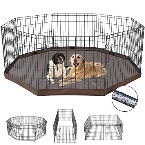 NEZUC Foldable Metal Dog Exercise Playpen Gate Fence Dog Crate 8 Panels 24 Inch Height Puppy Kennels with Top Cover/Bottom Pad for Animals Outdoor Indoor (with Bottom pad, 8 Panels 24" H)