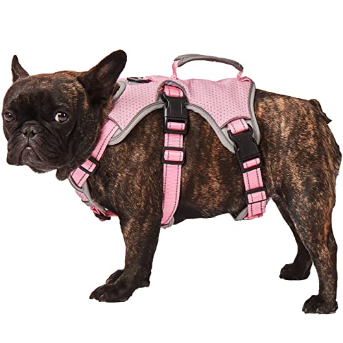 No Escape Dog Harness, Escape Proof Harness, Fully Reflective Harness with Padded Handle, Breathable,Durable, Adjustable Vest for Medium Dogs Walking, Training, and Running Gear Pink (Medium)