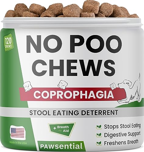 NO Poo Chews for Dogs - Prevent Dog Poop Eating - Coprophagia Treatment - Stool Eating Deterrent - Digestive Health + Breath Aid/Probiotics & Enzymes - Made in USA - 120 Treats