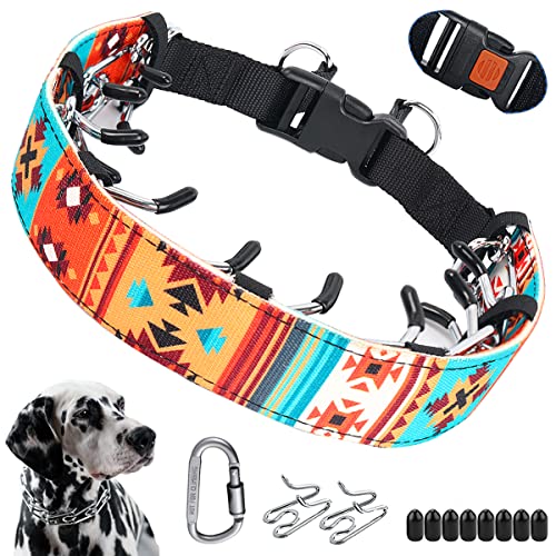 No Pull Dog Collar, Anti Pull Collars for Small Medium Large Dogs, Dog Training Collar with Printed Nylon Cover, Walking Collar with Carabiner and Adjustable Stainless Steel Links