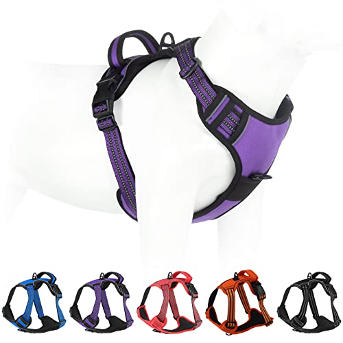 No Pull Dog Harness for Small Medium Large Dogs Adjustable Reflective Pet Vest with Front Clip Padded Harness for Dogs Easy Control Handle Best for Outdoor Training and Walking Purple S