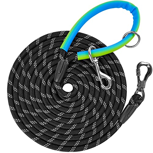 NTR Dog Long Leash, 15FT Puppy Obedience Recall Training Rope Lead with 2 Swivel Hooks, Reflective Threads and Soft Handle, Puppy Leash for Walking, Hunting, Camping for Small Medium and Large Dogs