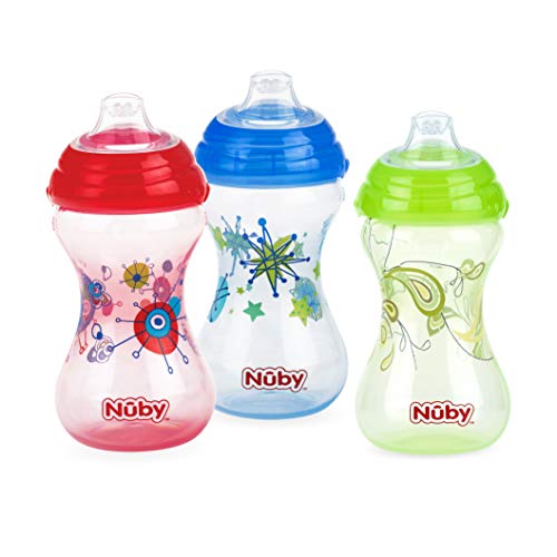 Nuby 3pk No Spill "Pinpoint" Soft Spout Clik-It, Boy, 10 Oz